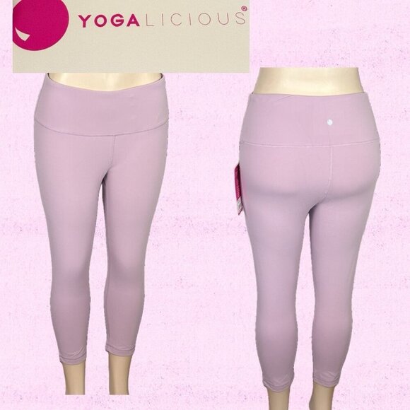 Yogalicious L Pink Mauve High Waisted Nude Tech Stretch Capri Active Legging - Picture 1 of 6